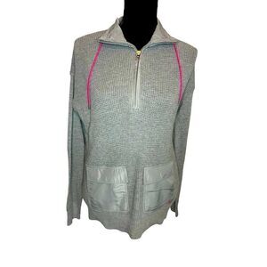 LAUREN RALPH LAUREN‎ OVERSIZED HEAVY WAFFLE KNIT GRAY AND PINK PULLOVER SIZE XS